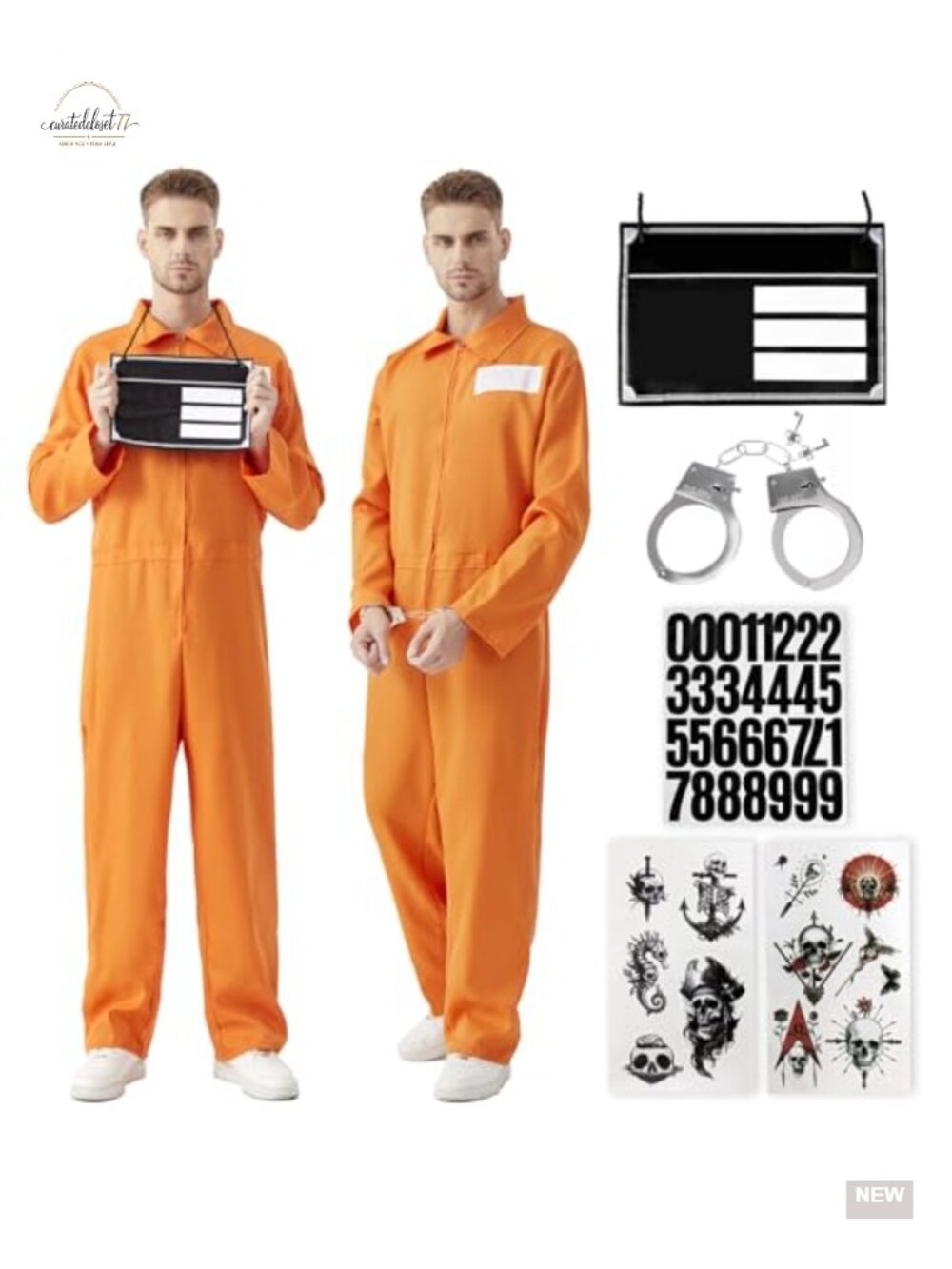 Costume Men 6-Piece Prisoner Jumpsuit Set Polyester Halloween Cosplay